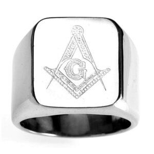 Freemason Stainless Steel Ring, Size 8 - Silver Men's